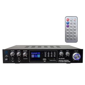 AK-280UBO Amplificador Stereo (30+30W), 200W 5 CH con Sistema digital y BT-USB-SD-FM-Carpeta-Grabacion, Sistema Optico American Sound.