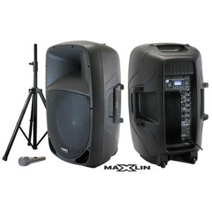 CABI15PMXZ Cabina Activa 15″ USB – SD – Bluetooth – FM – (180W RMS – 1440W PMPO) – SPL 128dB – Base y Micrófono – Maxlin.