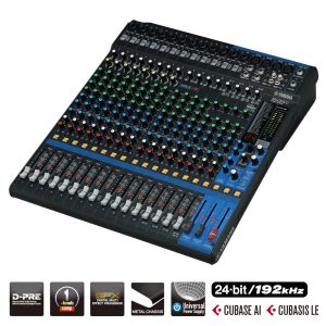 MG20XU Mixer de 20 Canales 16 Mic /20 de línea (12 mono + 4 estéreo); 4 buses de grupo + 1 bus estéreo; 4 envíos AUX (incluyendo envío para efectos) Yamaha.