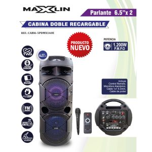 MX160E Cabina Activa 2 X 6.5" 160W PMPO - Led - USB - SD - FM - BT- TWS - MIC - LINE - 2V MAXLIN