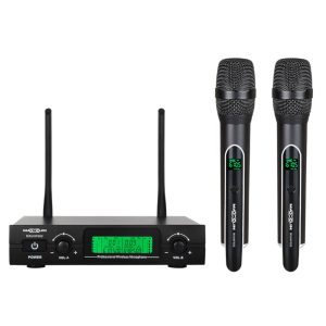 MXUHF602 Micrófonos Dobles Inalámbricos Dinámicos de Mano UHF, 30 Frecuencias, 50, Mts - Con Maleta - Maxlin.