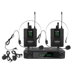 MXUHF604 Micrófono Inalámbrico Dual de Diademas y Solapas UHF, 30 Frecuencias, 50 Mts Maxlin.