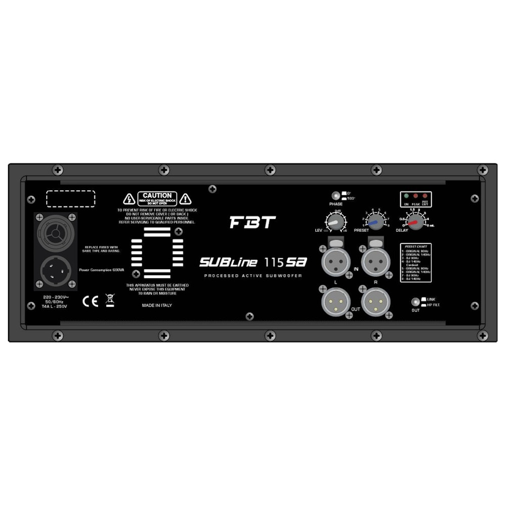 SUBLINE 115SA Subwoofer amplificado tipo reflex. 15" B&C Neo. 700W RMS. Omnidireccional. SPL 132/135 dB. Madera contachapada. DSP FBT - Imagen 2