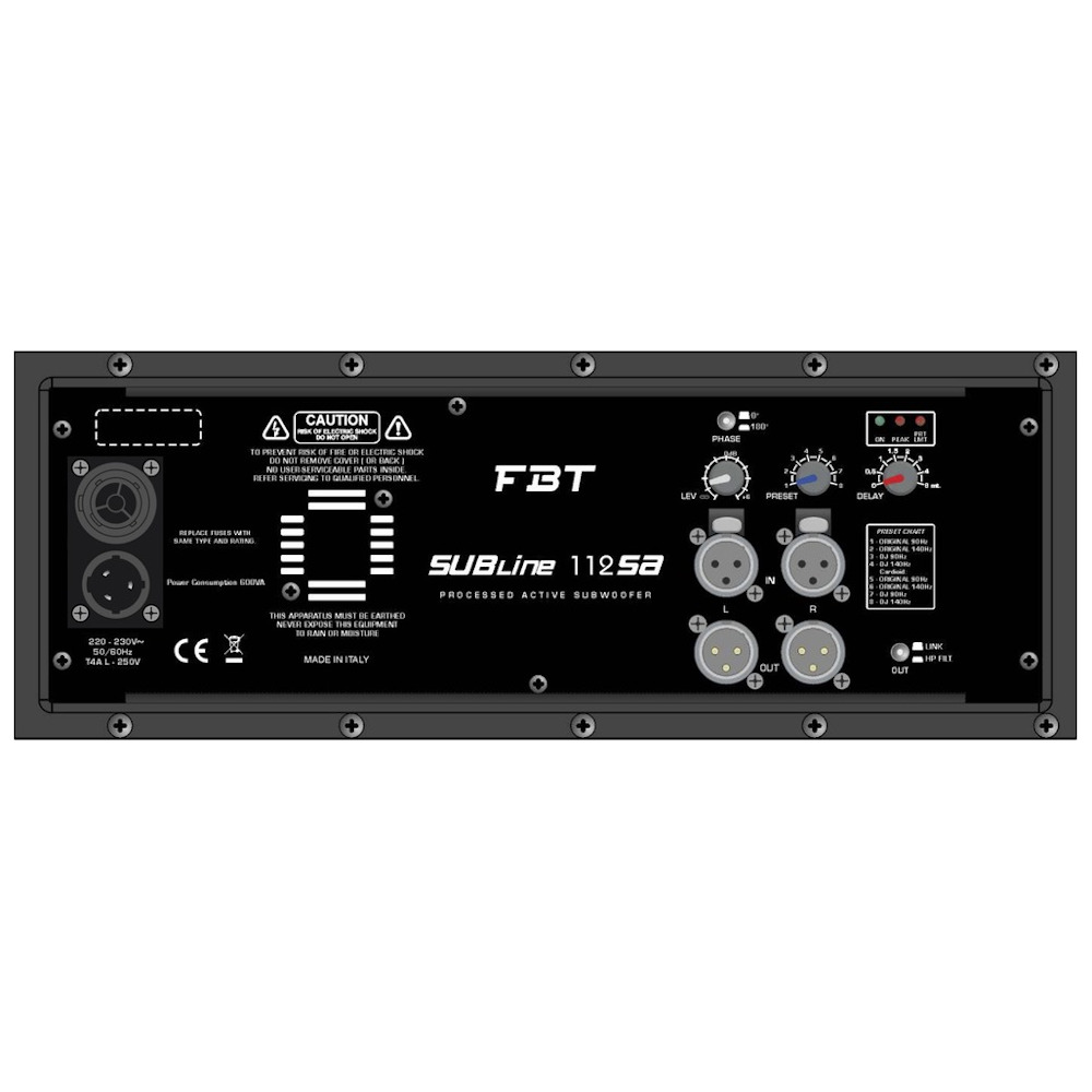 SUBLINE 112SA Subwoofer Amplificado Tipo REFLEX 12" B&C Neo. 700W RMS. Omnidireccional. SPL 130/133 dB. Madera Contachapada - DSP FBT - Imagen 2