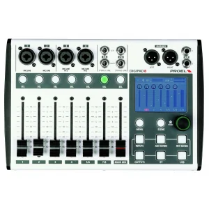 DIGIPAD8 Mixer Digital 7 Faders Motorizados (4 Mic) - Pantalla Tactil y Control por APPS - Proel.