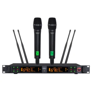 MXUHF652 Micrófono Inalámbrico Doble Mano - 4 Antenas UHF, 200 Frecuencias, 50 Mts Maxlin.